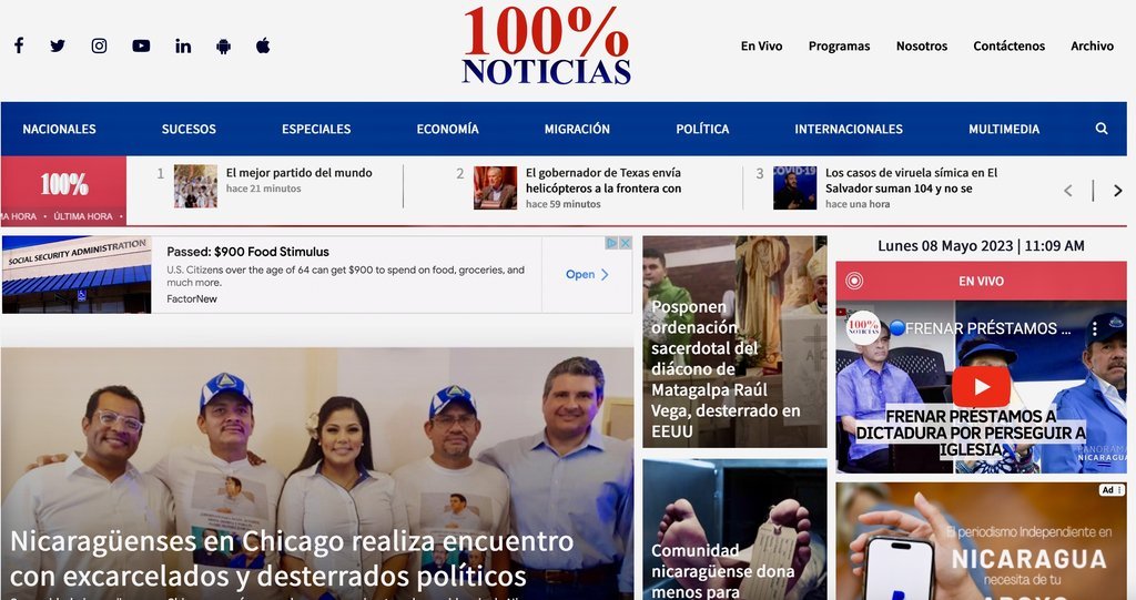Screenshot of the 100% Noticias website