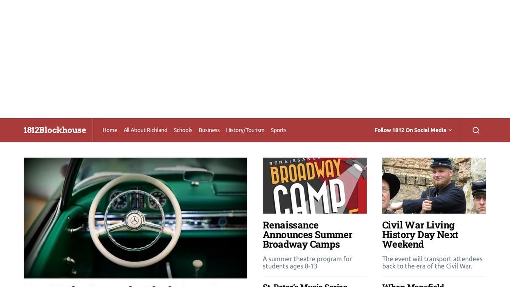Screenshot of the 1812Blockhouse website