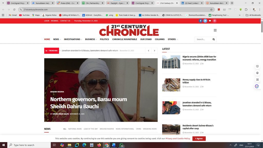 Screenshot of the 21st Century Chronicle website