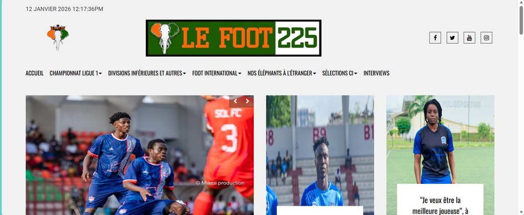 Screenshot of the 225 sport website