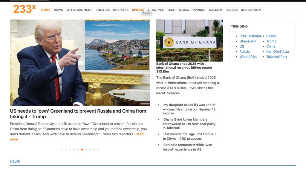 Screenshot of the 233times website