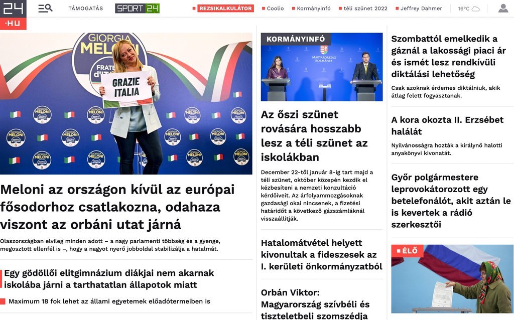 Screenshot of the 24.hu website