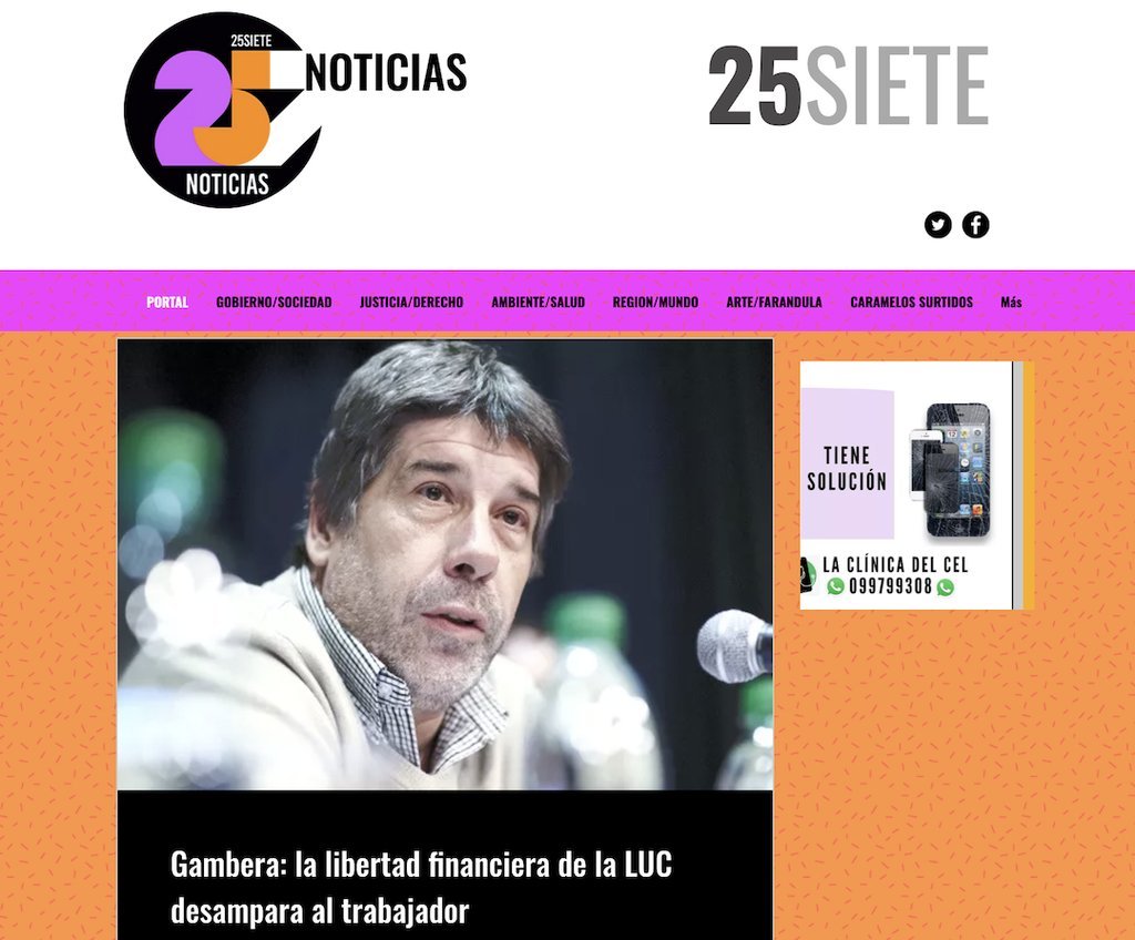 Screenshot of the 25Siete Noticias website