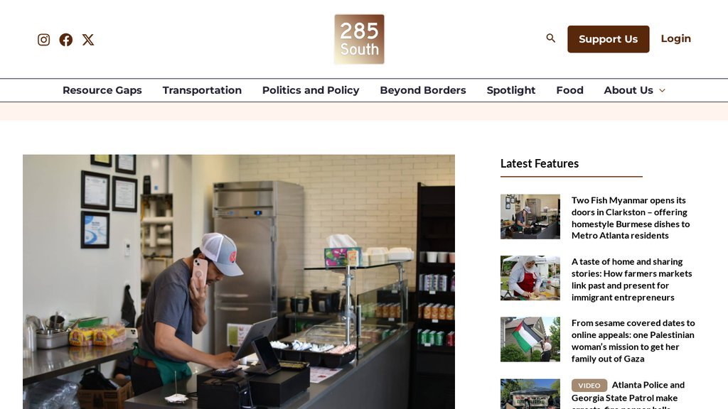 Screenshot of the 285 South website