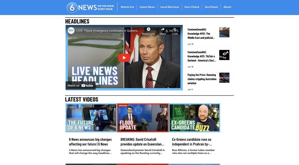 Screenshot of the 6News website