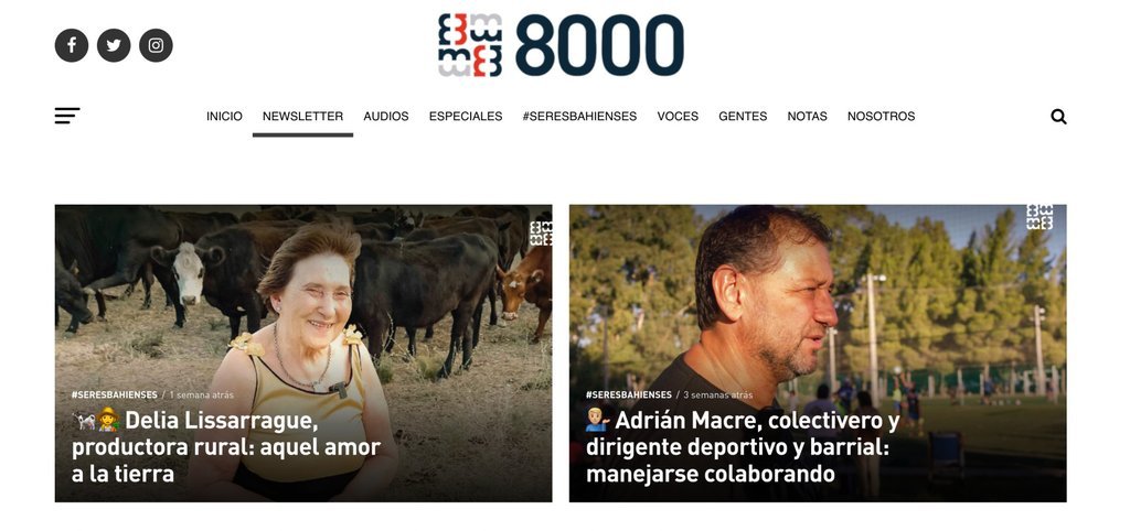 Screenshot of the 8000 website