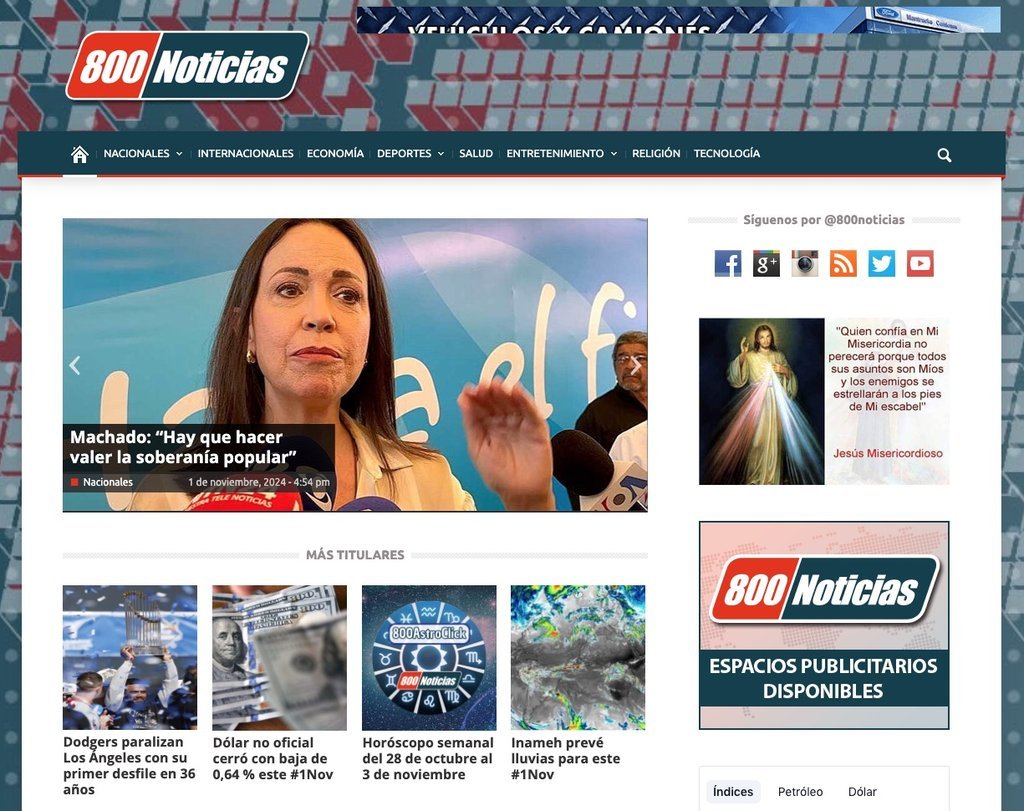 Screenshot of the 800 Noticias website