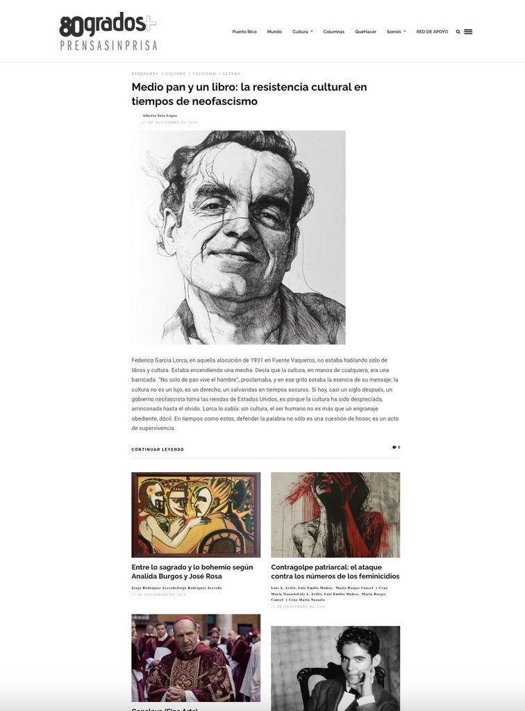 Screenshot of the 80 Grados website