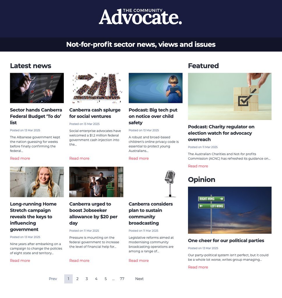 Screenshot of the Our Community website