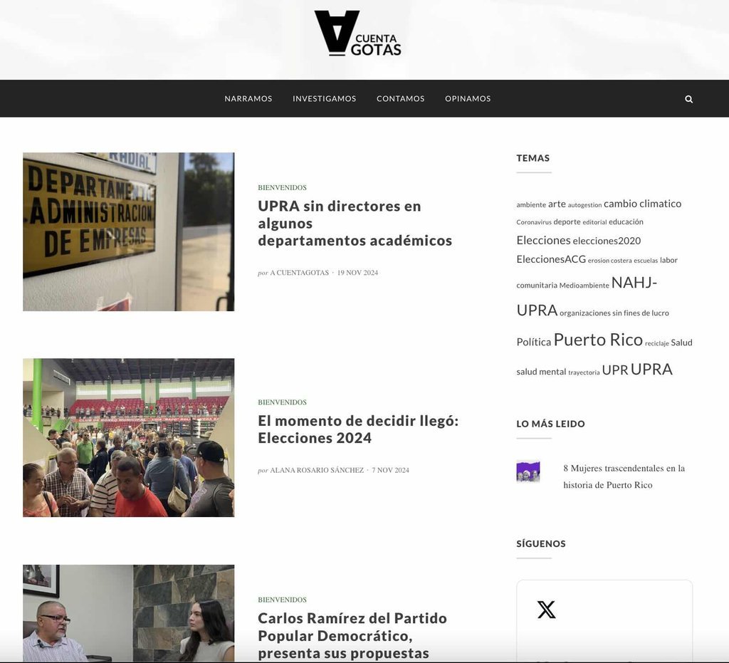 Screenshot of the A Cuentagotas website