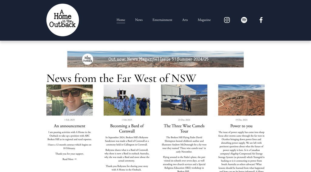 Screenshot of the A Home in the Outback website