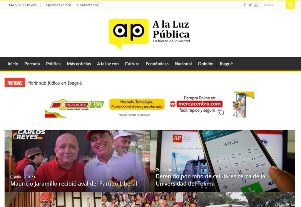 Screenshot of the A La Luz Publica website