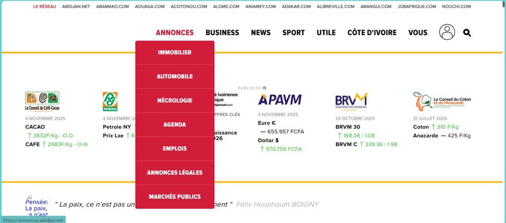Screenshot of the Abidjan Net News website
