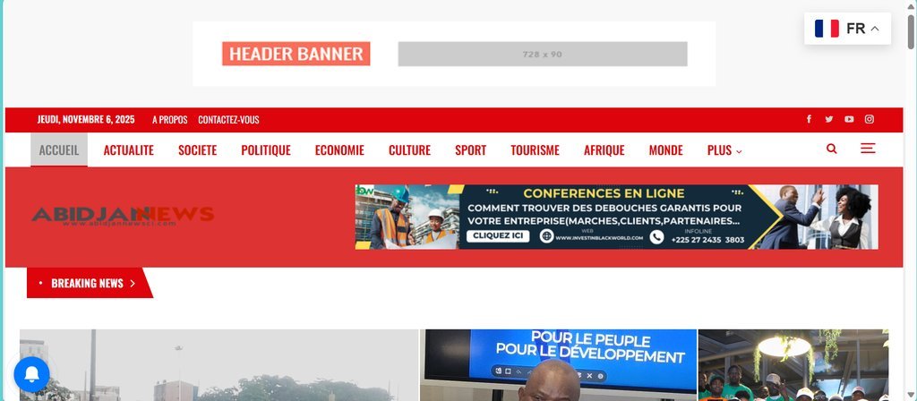 Screenshot of the Abidjan news ci website