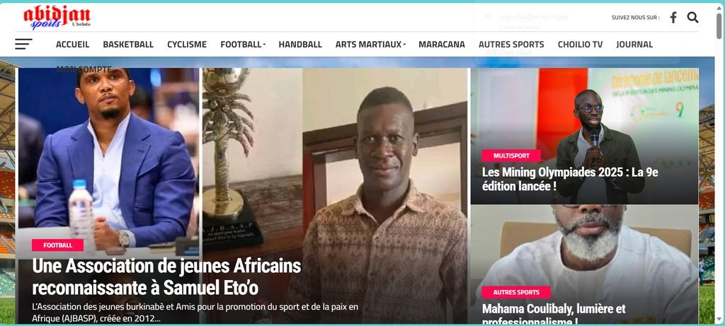 Screenshot of the Abidjan sports website