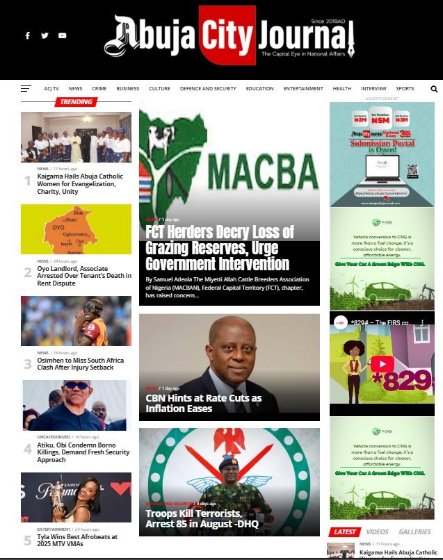 Screenshot of the Abuja City Journal website