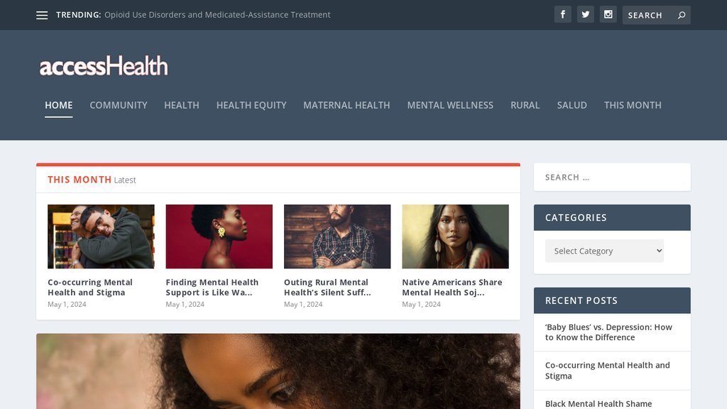 Screenshot of the Access Health News website