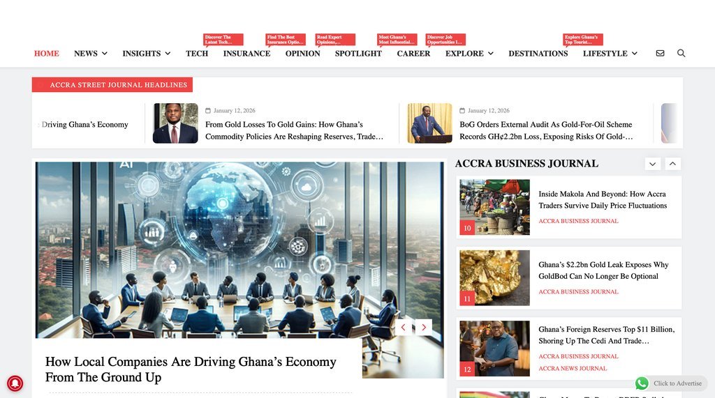 Screenshot of the Accra Business News website