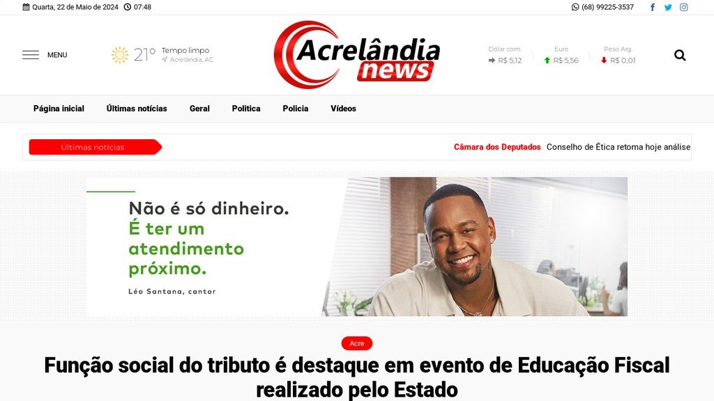 Screenshot of the Acrelândia News website
