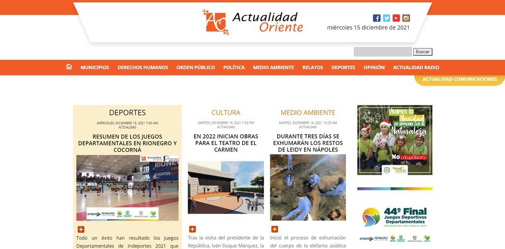 Screenshot of the Actualidad Oriente website