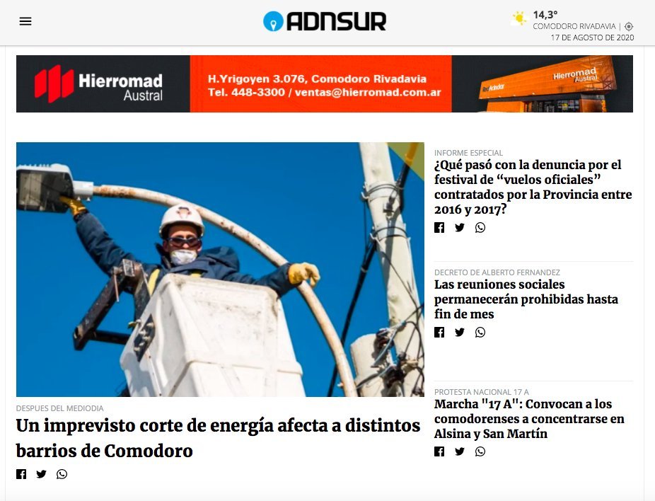 Screenshot of the Adnsur website