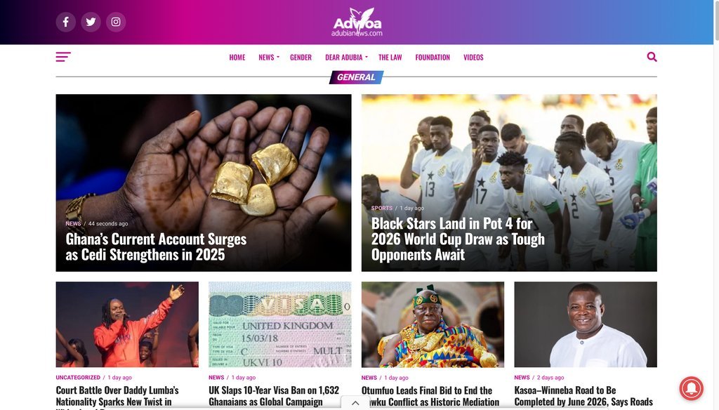 Screenshot of the Adwoa Adubia News website