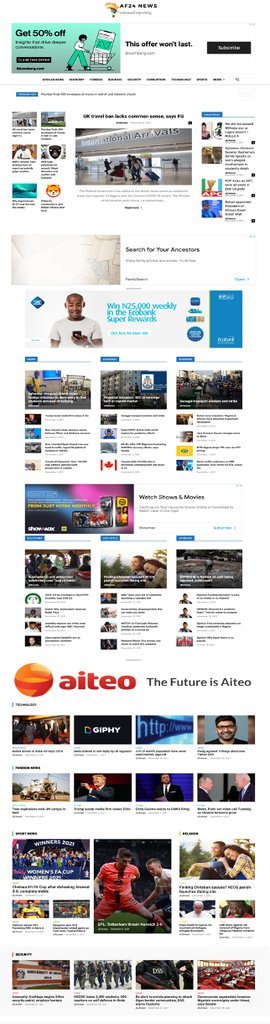 Screenshot of the AF24News website