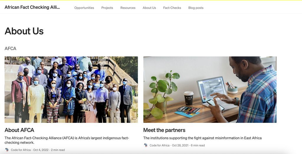 Screenshot of the AFCA (African Fact-checking Alliance) website