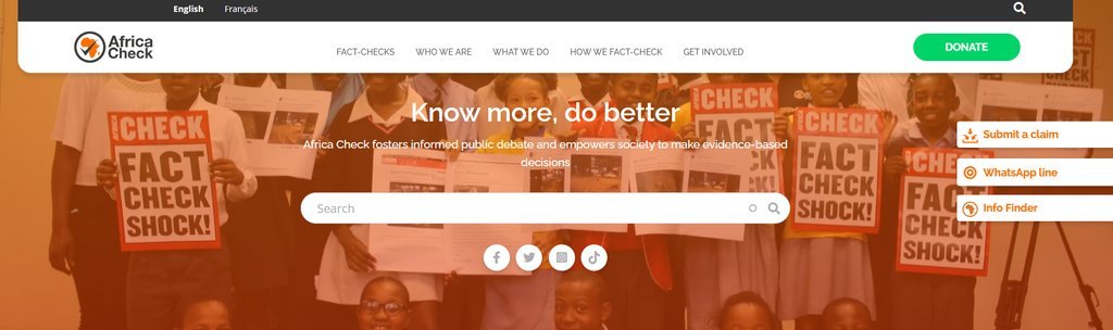Screenshot of the Africa Check website