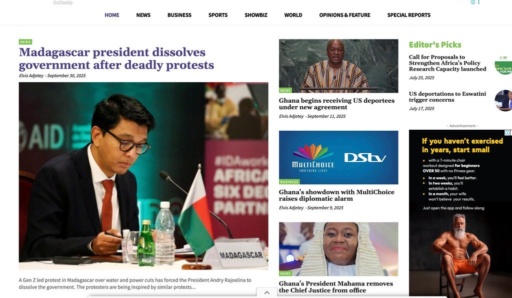 Screenshot of the Africa Feeds website