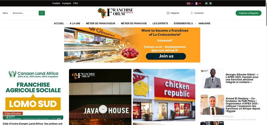 Screenshot of the Africa franchise forum magazine website