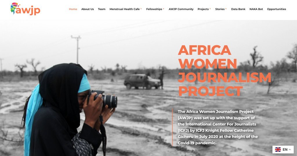 Screenshot of the Africa Women Journalism Project (AWJP) website