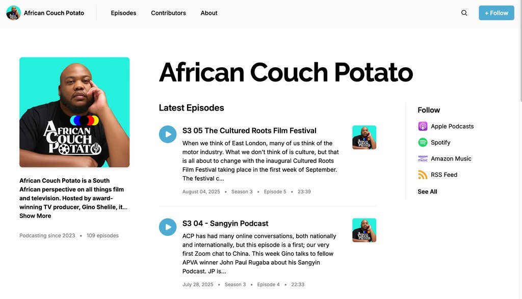 Screenshot of the African Couch Potato website