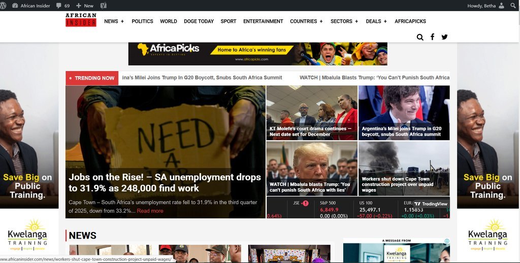 Screenshot of the African Insider website