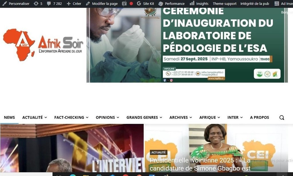 Screenshot of the Afrik Soir website