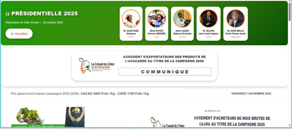 Screenshot of the Afrikchallenges info website