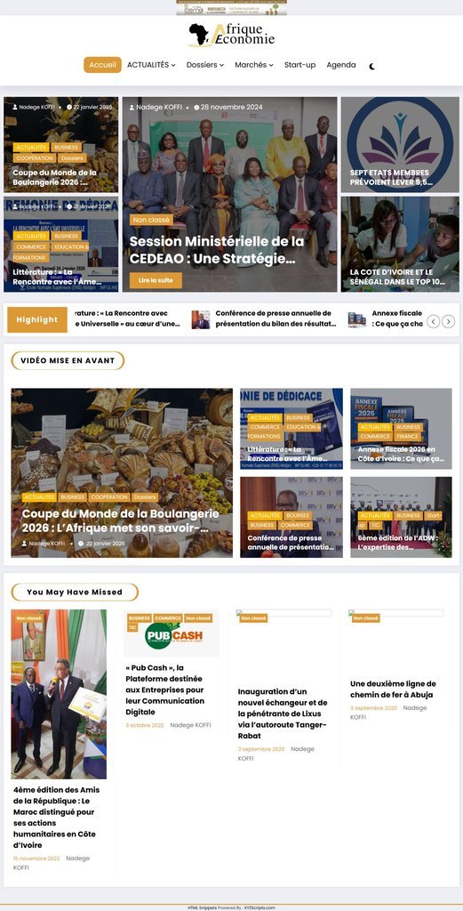 Screenshot of the Afrique Economie website