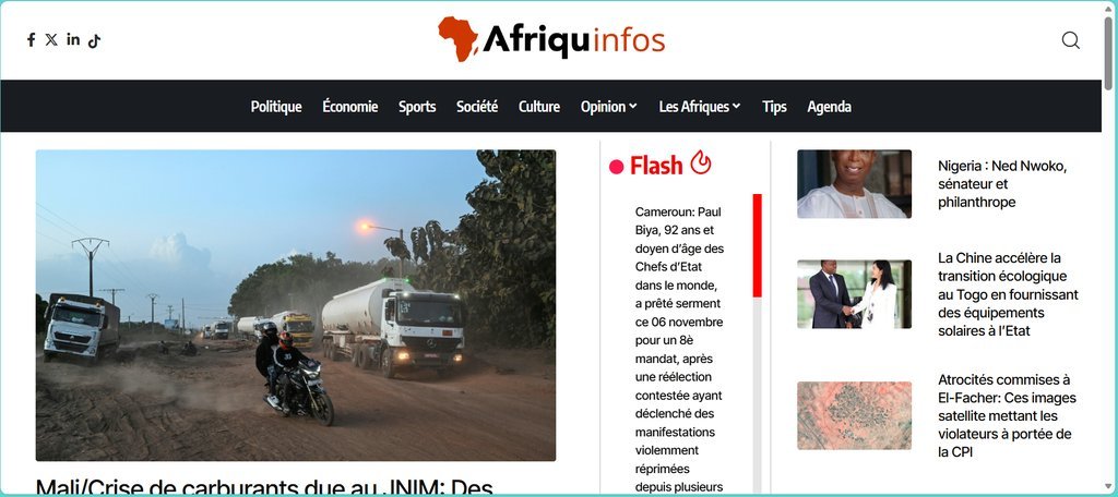 Screenshot of the Afriquinfos website
