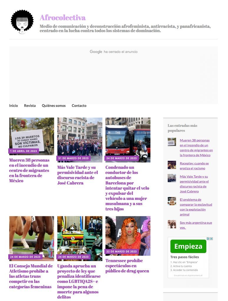 Screenshot of the Afrocolectiva website