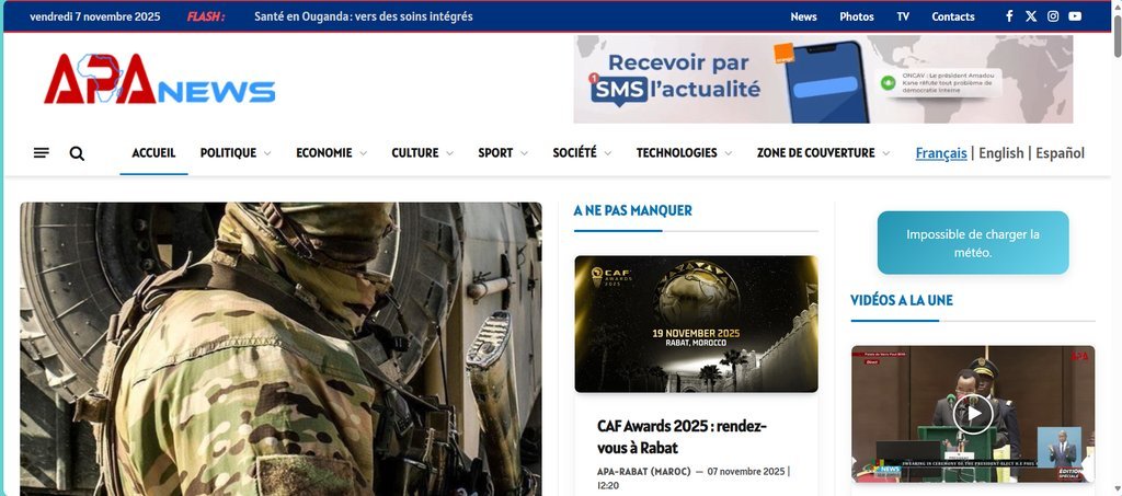 Screenshot of the Agence de Presse Africaine(APA) website