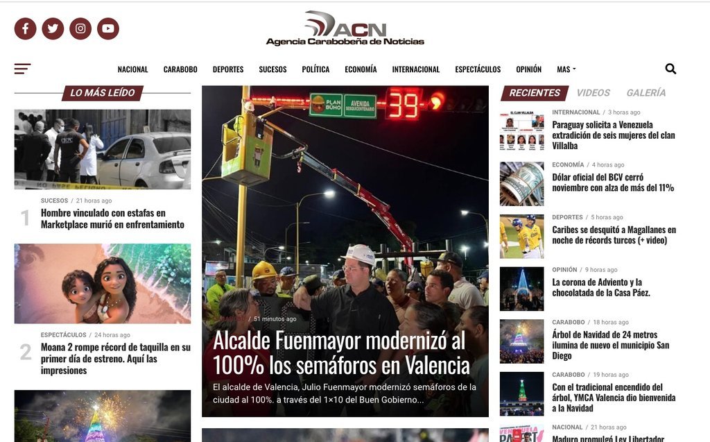 Screenshot of the Agencia Carabobena De Noticias website