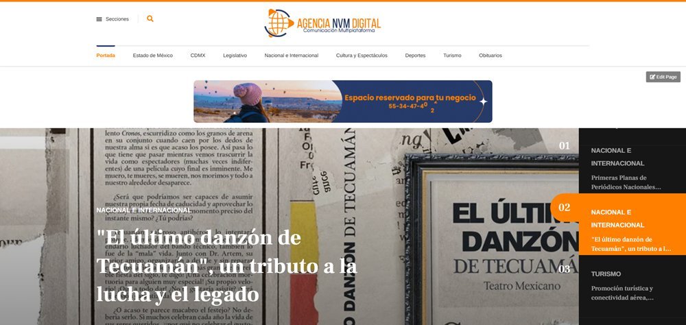 Screenshot of the agencia nvm digital website