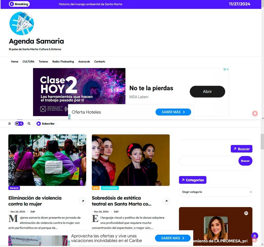 Screenshot of the Agenda Samaria website