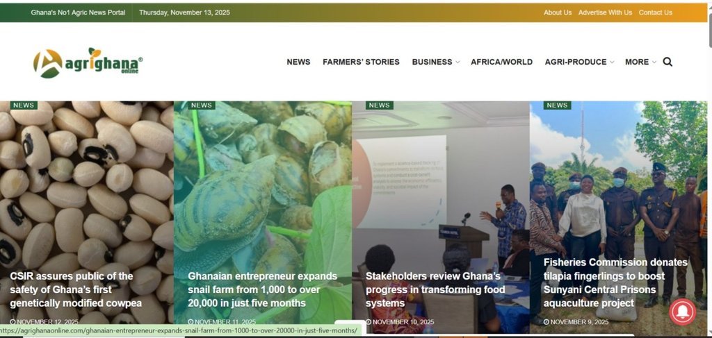 Screenshot of the Agri Ghana Online website