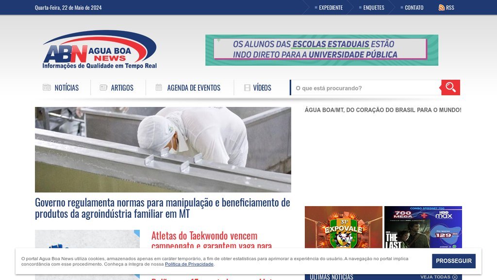 Screenshot of the Água Boa News website