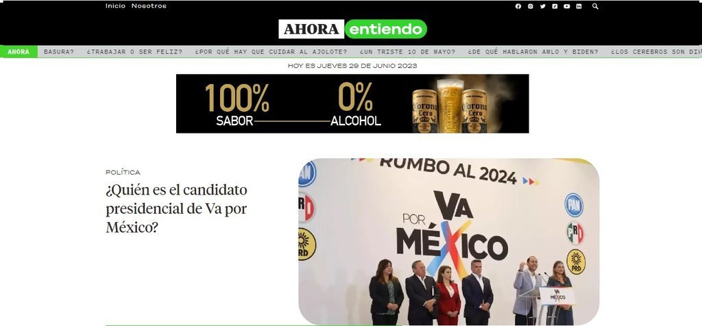 Screenshot of the Ahora Entiendo website