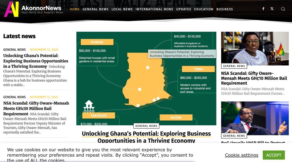 Screenshot of the Akonnor News website