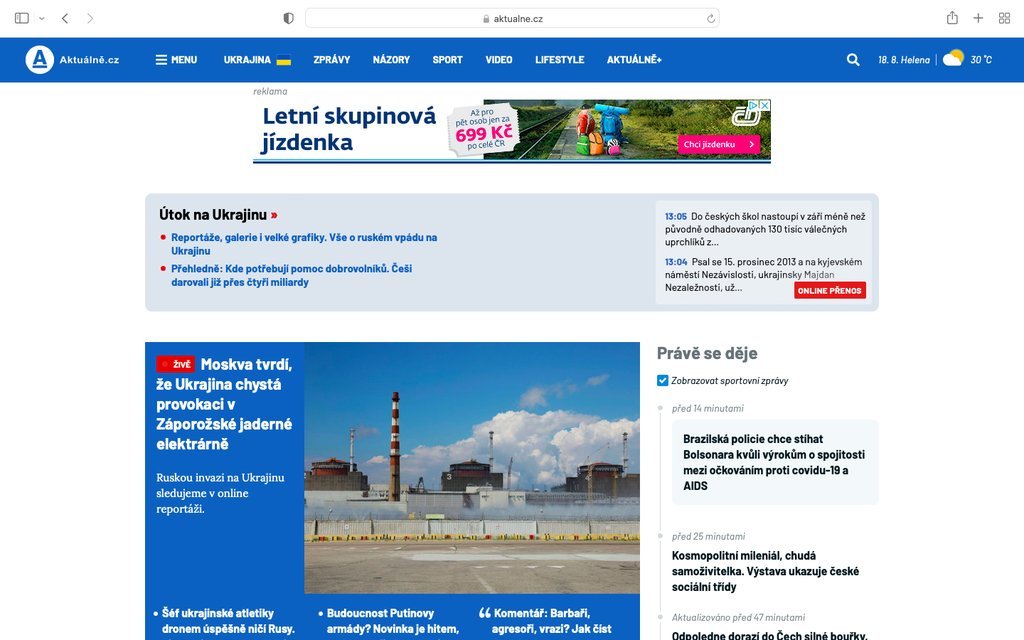 Screenshot of the Aktuálně.cz website
