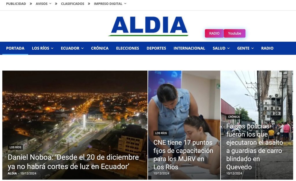 Screenshot of the Al Dia website