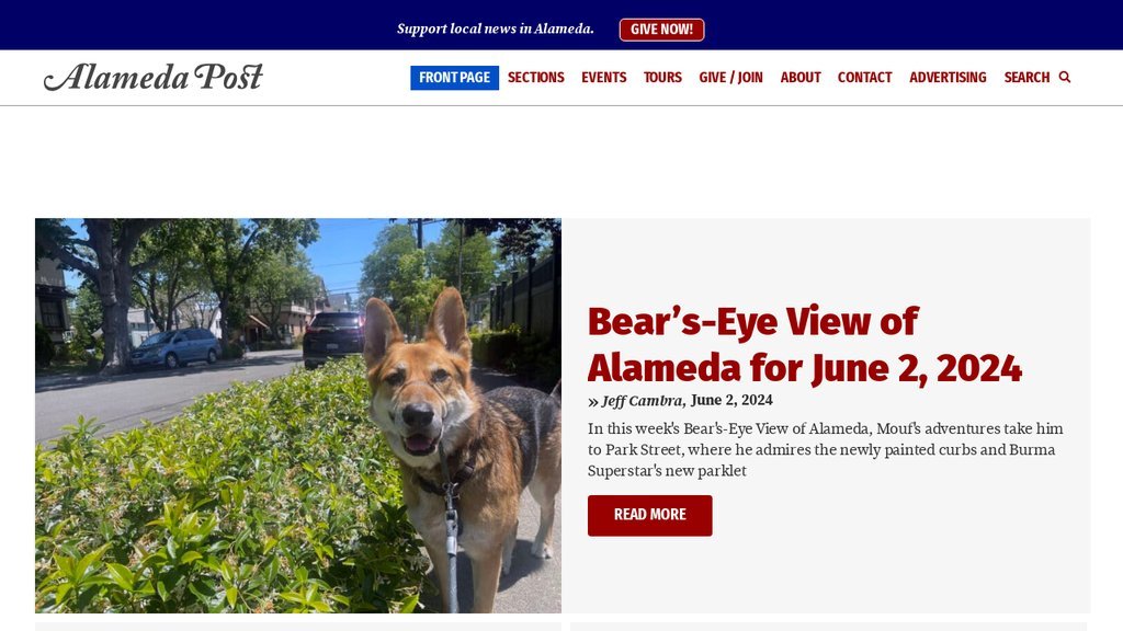Screenshot of the Alameda Post website